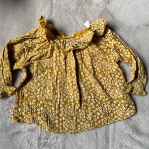 Wild Wawa Girls' Mustard Floral Ruffle-Neck Blouse
